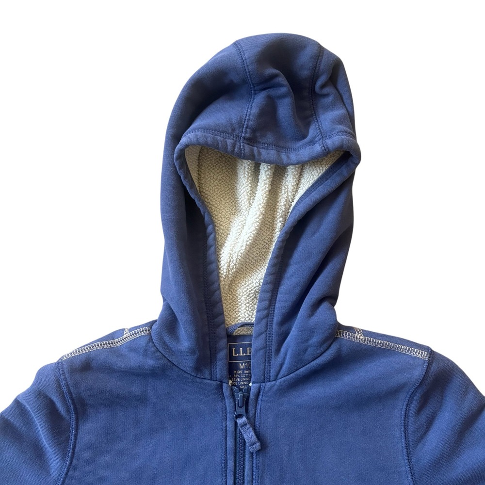 LL Bean Youth Kids Full Zip Up Jacket Sherpa Lined Sz Medium 10/12 Blue Unisex - Picture 2 of 5